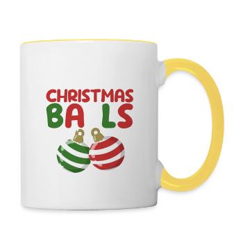 Ich liebe Weihnachtskugeln Lustige Weihnachten - Tasse zweifarbig - Weiß/Gelb - Rechts