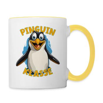Cartoon Pinguinklasse Grundschule Klassentier - Tasse zweifarbig - Weiß/Gelb - Rechts