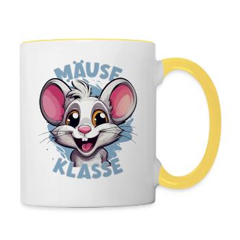 Cartoon Mäuseklasse Grundschule Klassentier - Tasse zweifarbig - Weiß/Gelb - Rechts