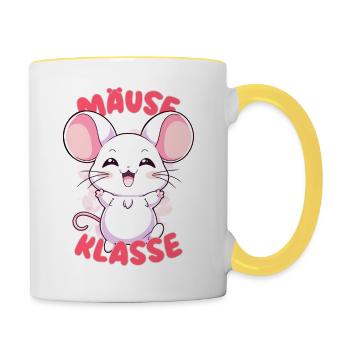 Süßes Mäuseklasse Grundschule Klassentier - Tasse zweifarbig - Weiß/Gelb - Rechts