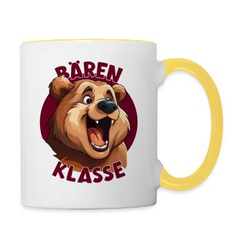 Cartoon Bärenklasse Grundschule Klassentier - Tasse zweifarbig - Weiß/Gelb - Rechts
