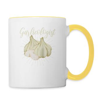 Garlicologist Funny Chef Garlic Bulb Cook Delicious - Contrasting Mug - white/yellow - Right