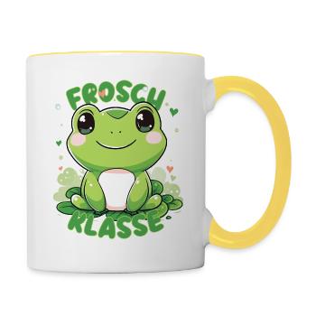 Süßes Froschklasse Grundschule Klassentier - Tasse zweifarbig - Weiß/Gelb - Rechts