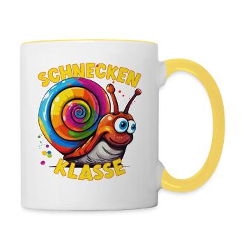 Cartoon Schneckenklasse Grundschule Klassentier - Tasse zweifarbig - Weiß/Gelb - Rechts