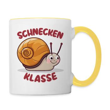 Süßes Schneckenklasse Grundschule Klassentier - Tasse zweifarbig - Weiß/Gelb - Rechts