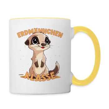 Cartoon Erdmännchenklasse Grundschule Klassentier - Tasse zweifarbig - Weiß/Gelb - Rechts