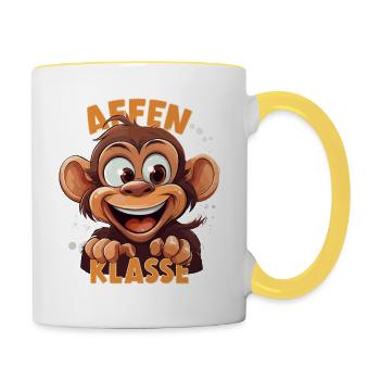 Cartoon Affenklasse Grundschule Klassentier - Tasse zweifarbig - Weiß/Gelb - Rechts