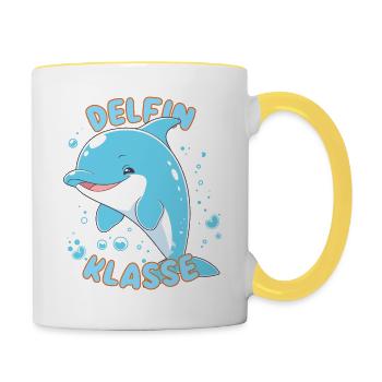 Süßes Delfinklasse Grundschule Klassentier - Tasse zweifarbig - Weiß/Gelb - Rechts