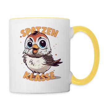 Cartoon Spatzenklasse Grundschule Klassentier - Tasse zweifarbig - Weiß/Gelb - Rechts