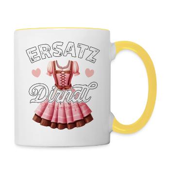 Tracht Ersatz Dirndl T-Shirt Damen Trachtenshirt - Tasse zweifarbig - Weiß/Gelb - Rechts