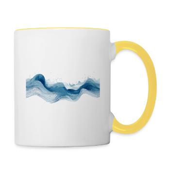 Wellenmotiv im Linienstil - Symphonie in Blautönen - Tasse zweifarbig - Weiß/Gelb - Rechts