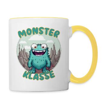 Süßes Monsterklasse Grundschule Klassentier - Tasse zweifarbig - Weiß/Gelb - Rechts