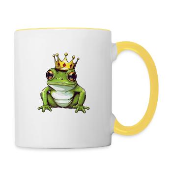 La grenouille avec couronne se sent royale - Mug contrasté - blanc/jaune - Droite