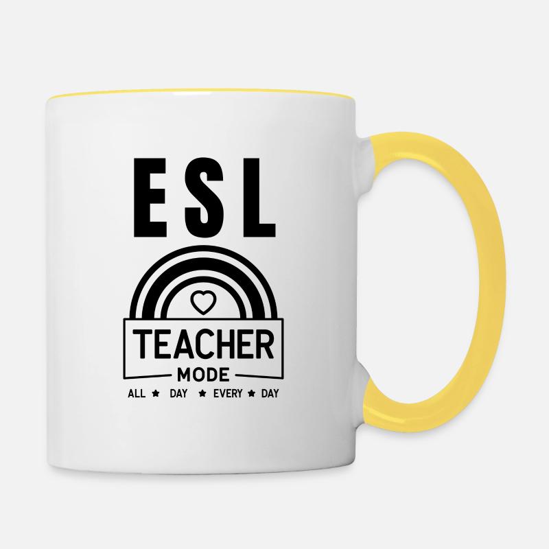 Enseignant d’anglais langue seconde |Langue anglaise |Pour les enseignants d’anglais langue seconde - Mug contrasté - blanc/jaune