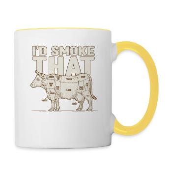 I'd Smoke That Chef Butcher Cook BBQ Cow Beef - Tasse zweifarbig - Weiß/Gelb - Rechts