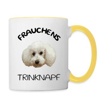 Frauchens Trinknapf mit weißem Pudel - Tasse zweifarbig - Weiß/Gelb - Rechts