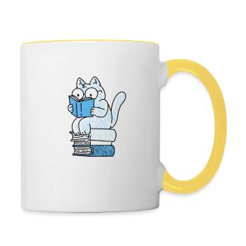 Reading Cat Funny Book Lover Cats - Contrasting Mug - white/yellow - Right