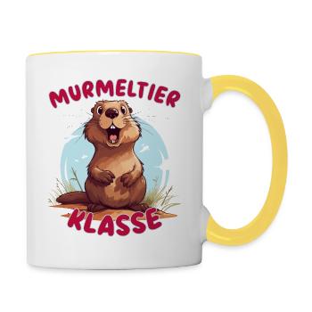 Süßes Murmeltierklasse Grundschule Klassentier - Tasse zweifarbig - Weiß/Gelb - Rechts