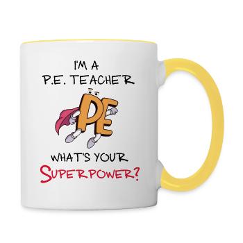 P.E Teacher Superpower. American PE Physical - Contrasting Mug - white/yellow - Right