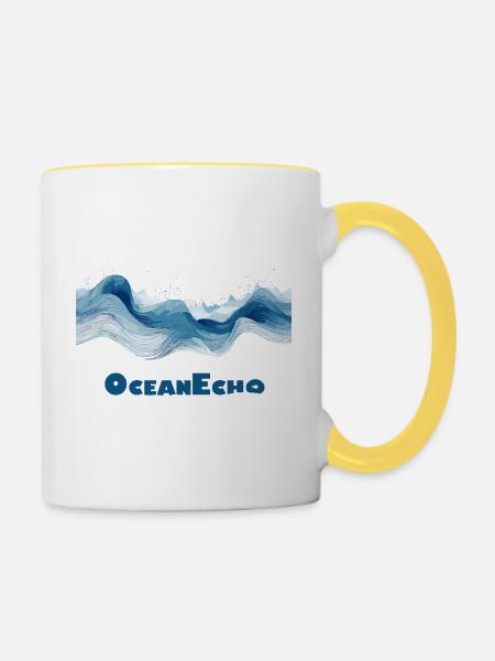 Wellenmotiv im Linienstil - OceanEcho - Tasse zweifarbig - Weiß/Gelb