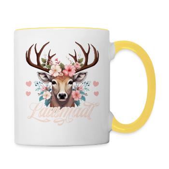 Tracht Kinder Lausmadl T-Shirt Damen Trachtenshirt - Tasse zweifarbig - Weiß/Gelb - Rechts