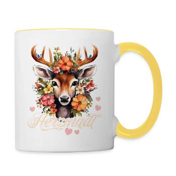 Trachtenshirt Damen Trachten T-Shirt Herzmadl - Tasse zweifarbig - Weiß/Gelb - Rechts