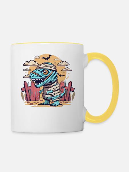 Tyrannosaurus Trex Halloween - Tasse zweifarbig - Weiß/Gelb