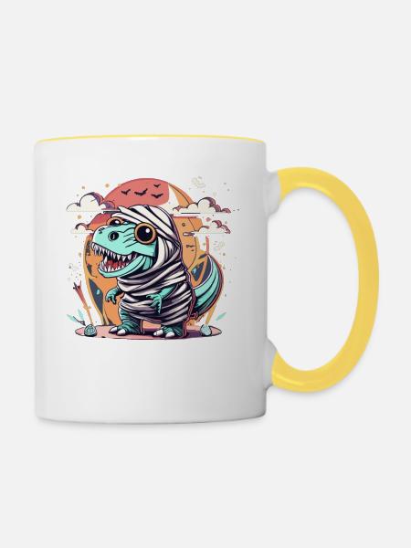 Tyrannosaurus Trex Halloween - Tasse zweifarbig - Weiß/Gelb