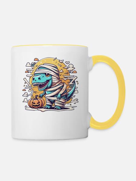 Tyrannosaurus Trex Halloween - Tasse zweifarbig - Weiß/Gelb