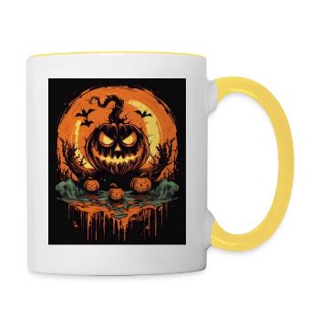Besessener Kürbis an Halloween - Tasse zweifarbig - Weiß/Gelb - Rechts