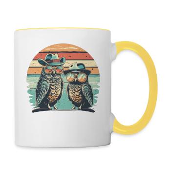 Eule Retro vintage - Tasse zweifarbig - Weiß/Gelb - Rechts