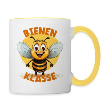 Cartoon Bienenklasse Grundschule Klassentier Biene - Tasse zweifarbig - Weiß/Gelb - Rechts