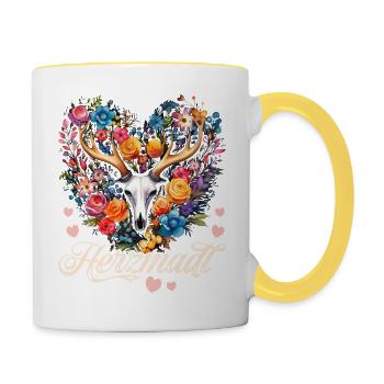 Trachtenshirt Damen Trachten T-Shirt Dirndl Ersatz - Tasse zweifarbig - Weiß/Gelb - Rechts