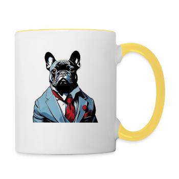 French Bulldog T Shirt Dog funny dog design Hunde - Tasse zweifarbig - Weiß/Gelb - Rechts
