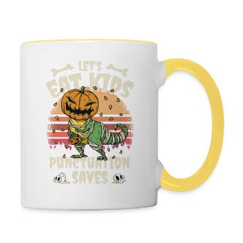 Halloween-Kostümlehrer lässt Kinder essen - Tasse zweifarbig - Weiß/Gelb - Rechts