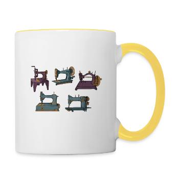 Oui, j’ai vraiment besoin de toutes ces machines à coudre - Mug contrasté - blanc/jaune - Droite