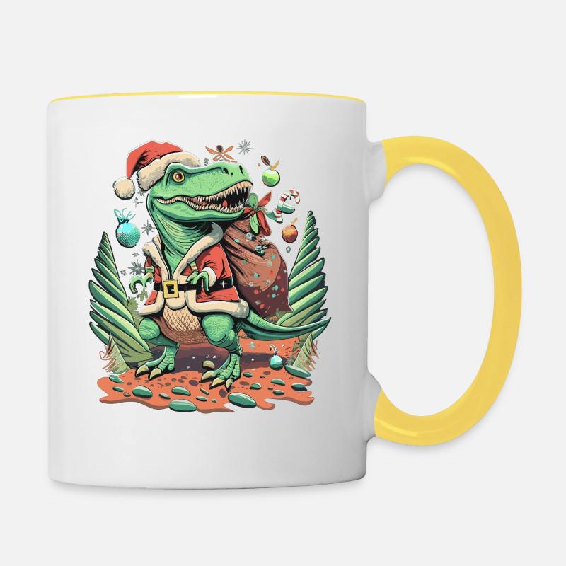 Dinosaur Trex Christmas - Contrasting Mug - white/yellow