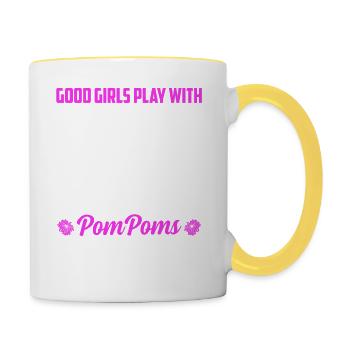 Les bonnes filles jouent avec PomPoms Billard Billi - Mug contrasté - blanc/jaune - Droite