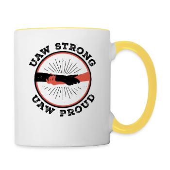 UAW Union Strikes and UAW Protest - UAW Strong - Contrasting Mug - white/yellow - Right
