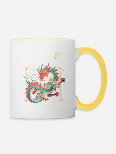 Nouvel An chinois Dragon Vietnam I Cadeau - Mug contrasté - blanc/jaune