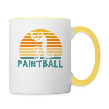 Distressed Retro Paintball Player Silhouette - Contrasting Mug - white/yellow - Right