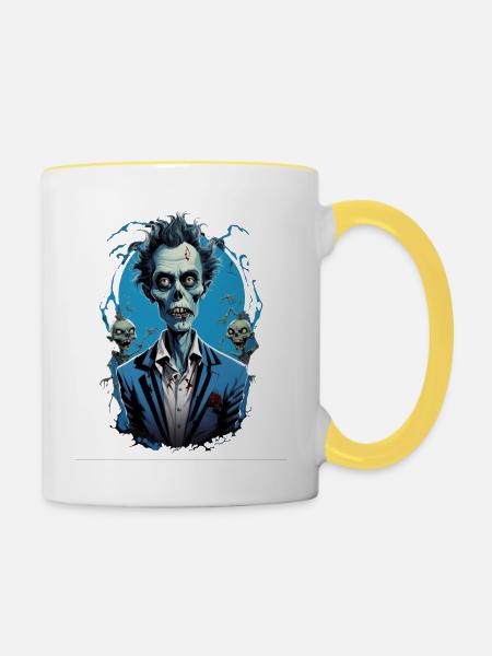 ZOMBIE im Kostüm 6 - Tasse zweifarbig - Weiß/Gelb