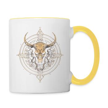 Mystischer Schädel des Horrors, Teufel - Tasse zweifarbig - Weiß/Gelb - Rechts