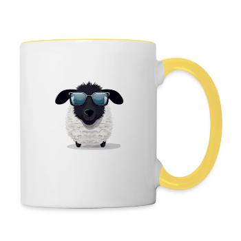 Cooles Schaaf mit Sonnenbrille - Tasse zweifarbig - Weiß/Gelb - Rechts