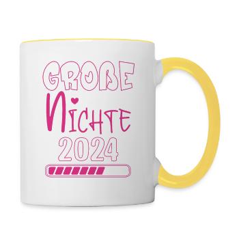 Grosse Nichte 2024 loading Ankündigung Geburt - Tasse zweifarbig - Weiß/Gelb - Rechts