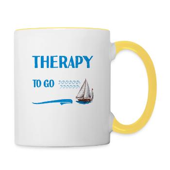 Ich brauche keine Therapie, ich muss nur segeln - Tasse zweifarbig - Weiß/Gelb - Rechts