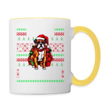 Dog Lover Christmas - Lustiger hässlicher Weihnachtspullover - Tasse zweifarbig - Weiß/Gelb - Rechts