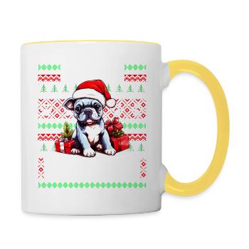 Funny French Bulldog Dog Christmas Design - Merry - Contrasting Mug - white/yellow - Right