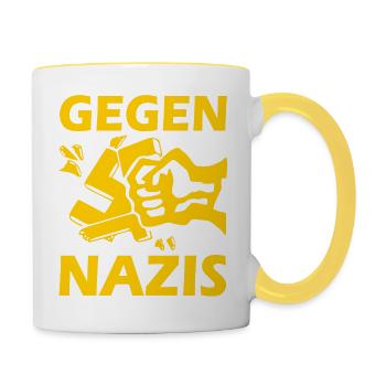 Gegen nazis - Tasse zweifarbig - Weiß/Gelb - Rechts