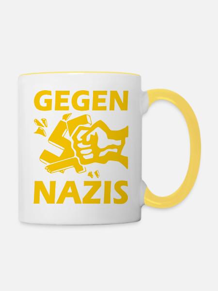 Gegen nazis - Tasse zweifarbig - Weiß/Gelb
